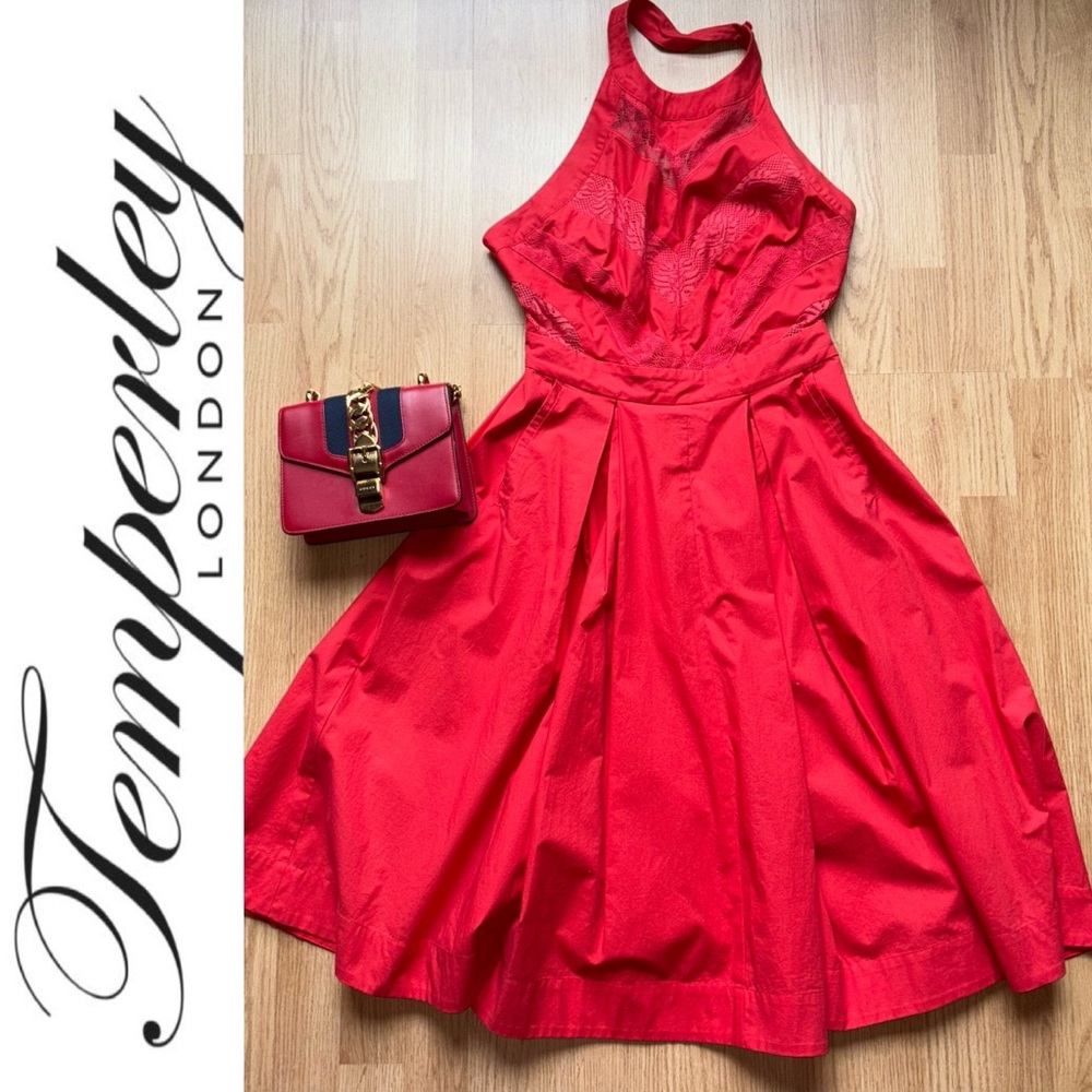 Temperley London Red Backless Halter Sundress